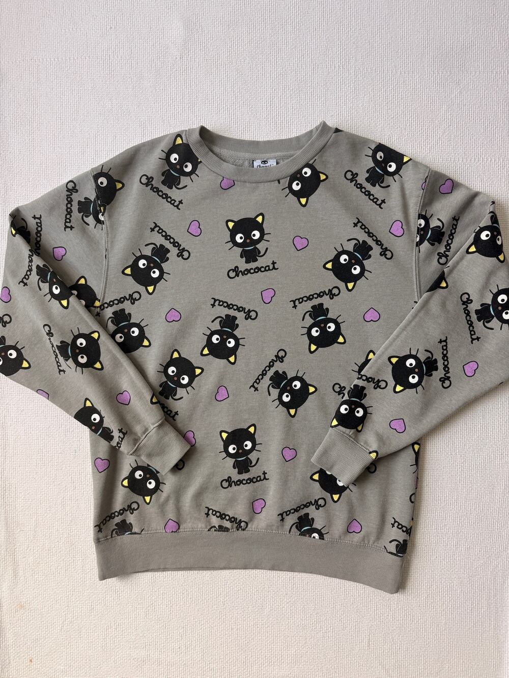 Chococat Sanrio Bioworld Crewneck Sweatshirt Women's M Gray All Over Print